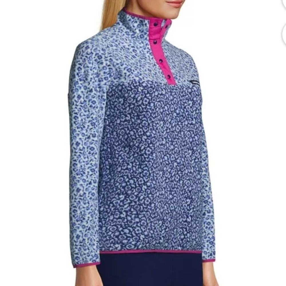 LANDS’ END ~ Blue Floral Color-Block Fleece with Cute Bright Pink Detail ~ Small - Picture 3 of 9